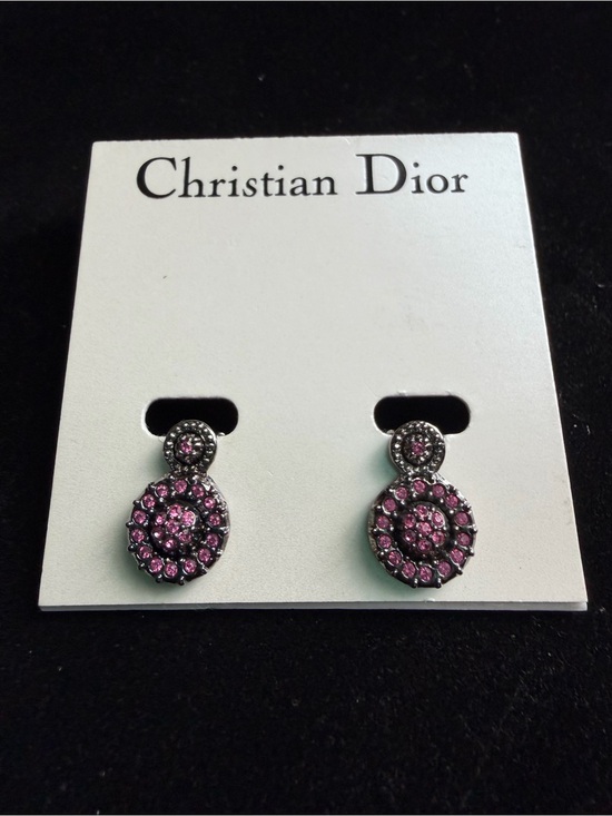 Dior Jewelry - Vintage Christian Dior Pink Ruby Crystal Clip On Earrings Signed Dior
